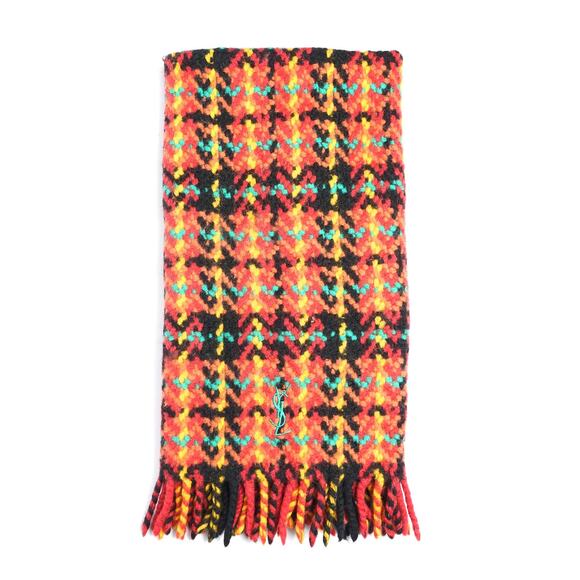 YSL Plaid Wool Knit Scarf - Picture 6 of 8